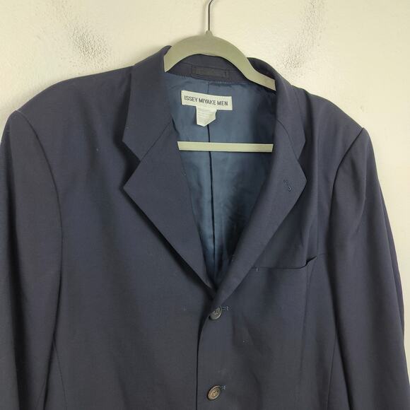 Vintage Issey Miyake Men Blazer Mens Large 3 Navy Blue 100% Wool Made in Japan - Picture 2 of 10